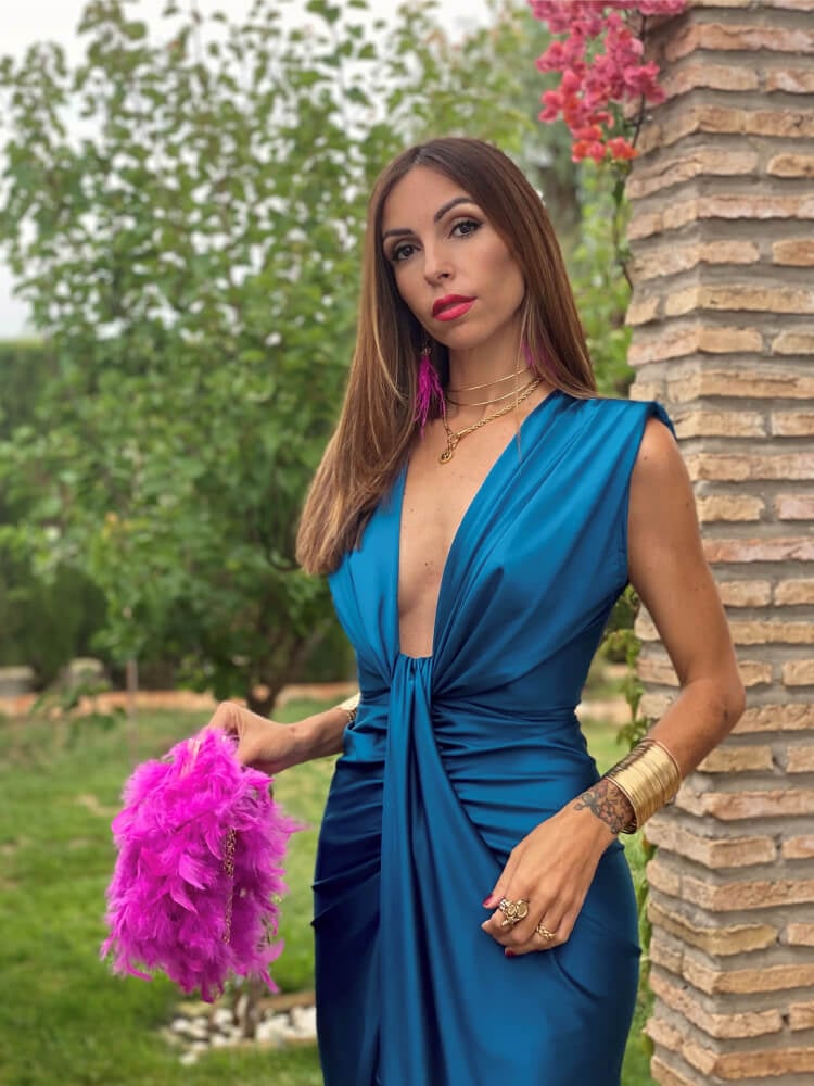 Vestido Azul Petróleo Escote