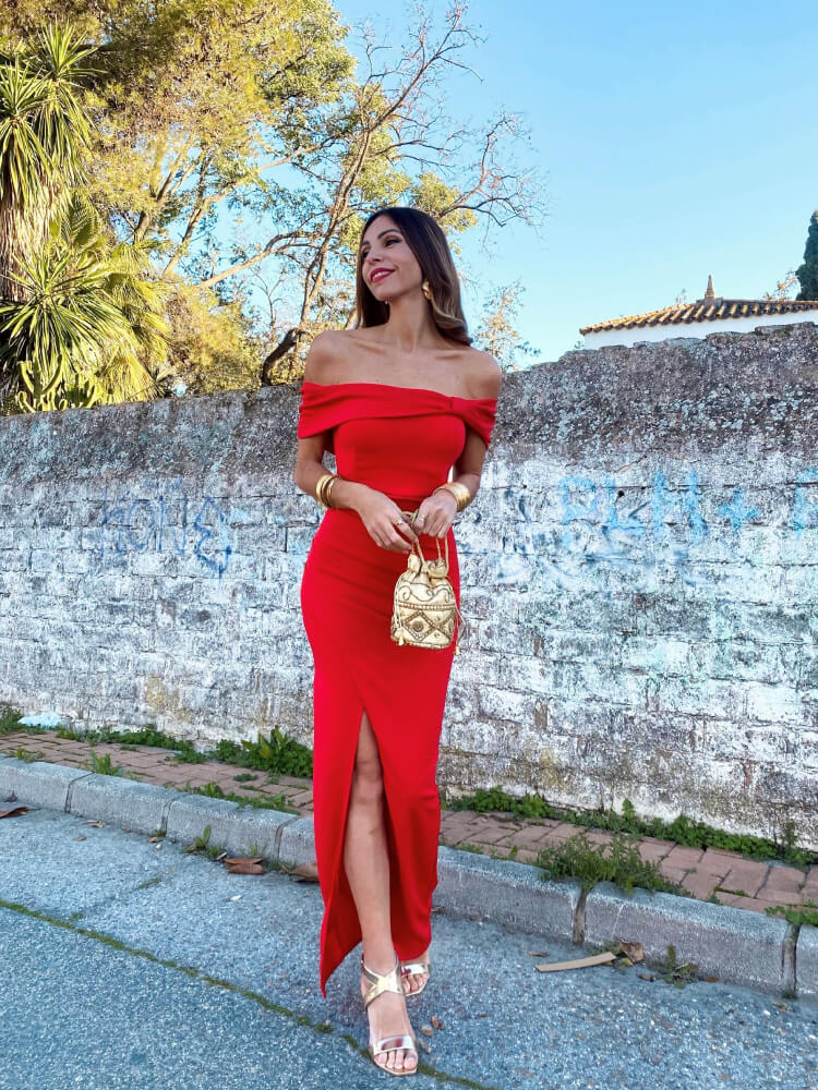 Vestido rojo elástico largo
