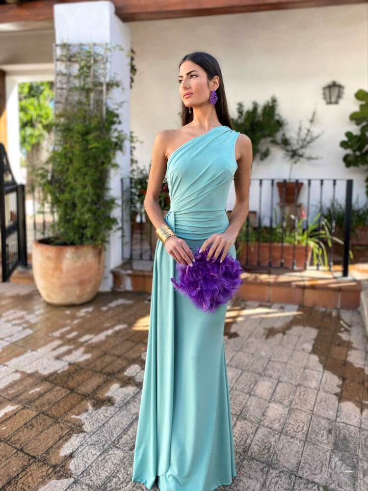 Vestido elegante ajustado verde metalizado