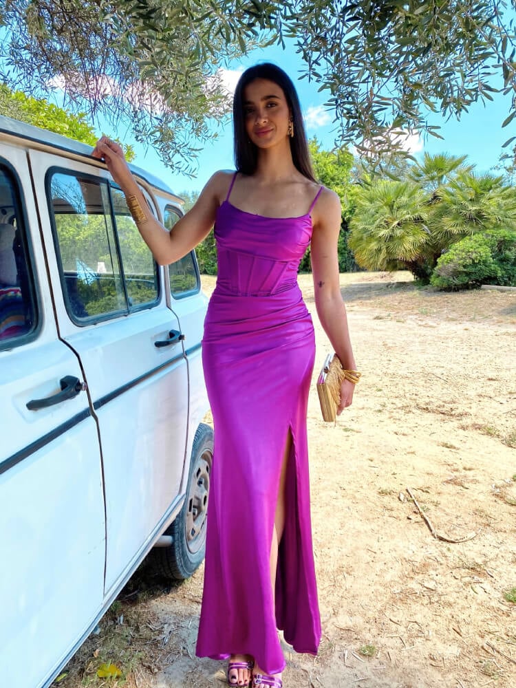 Vestido de invitada de día buganvilla