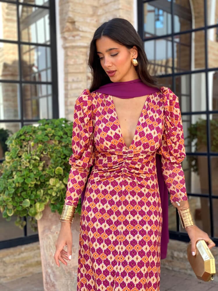Vestido Elástico Con Manga Abullonada