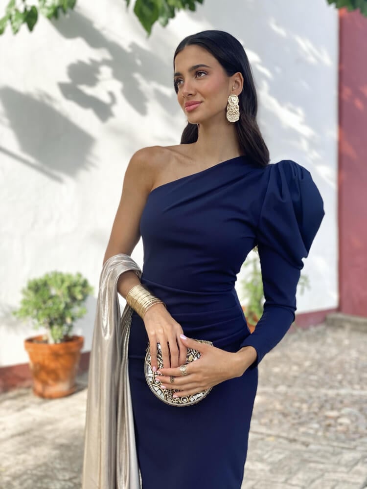 Vestido Azul en Crespón Elástico