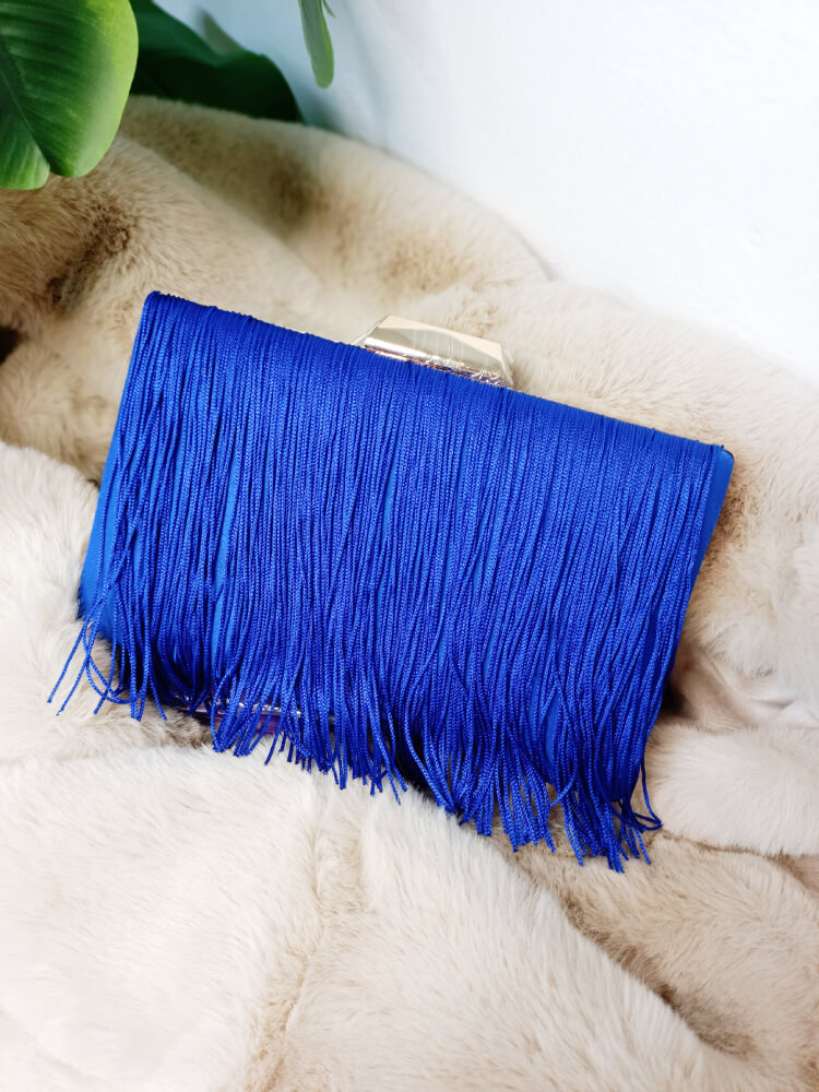 Bolso azul con flecos barato