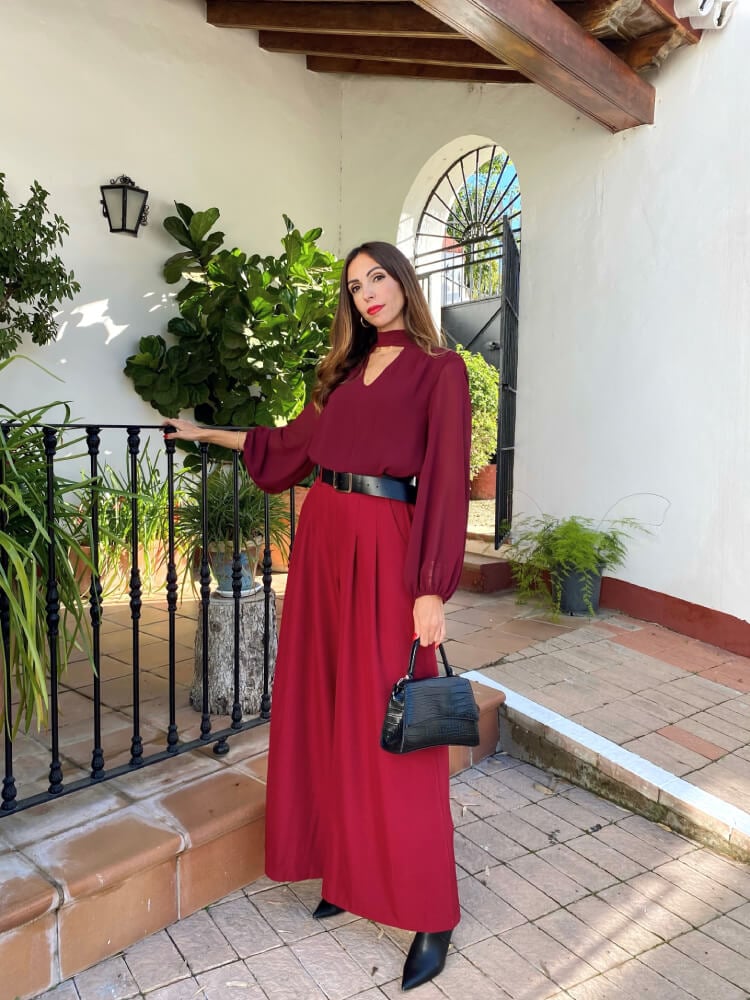 Pantalón Rojo De Tela Con Pata Ancha