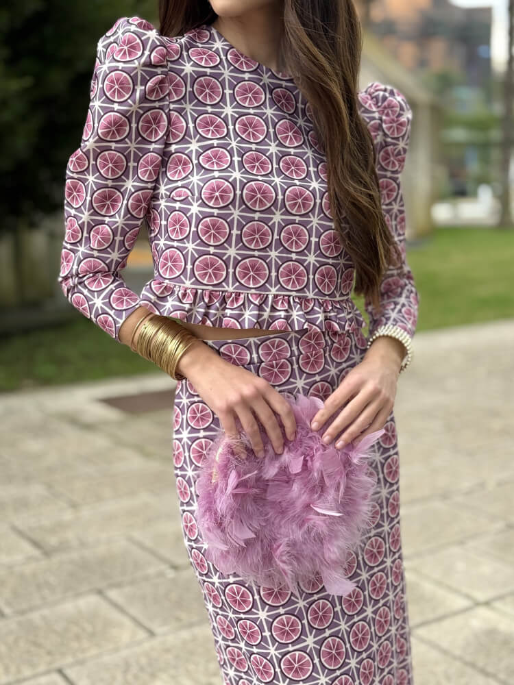 Conjunto elegante de mujer de top y falda barato