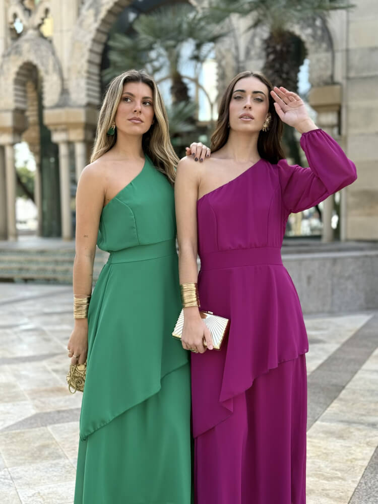 Vestido Verde Asimétrico De Gasa