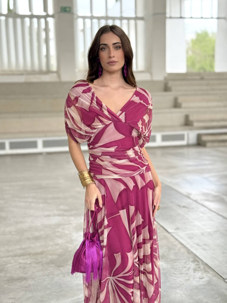 Vestido De Gasa Con Estampado Buganvilla