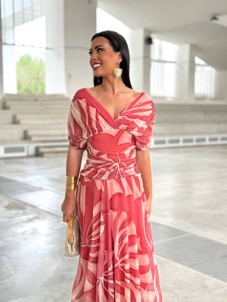 Vestido Teja De Gasa Con Estampado