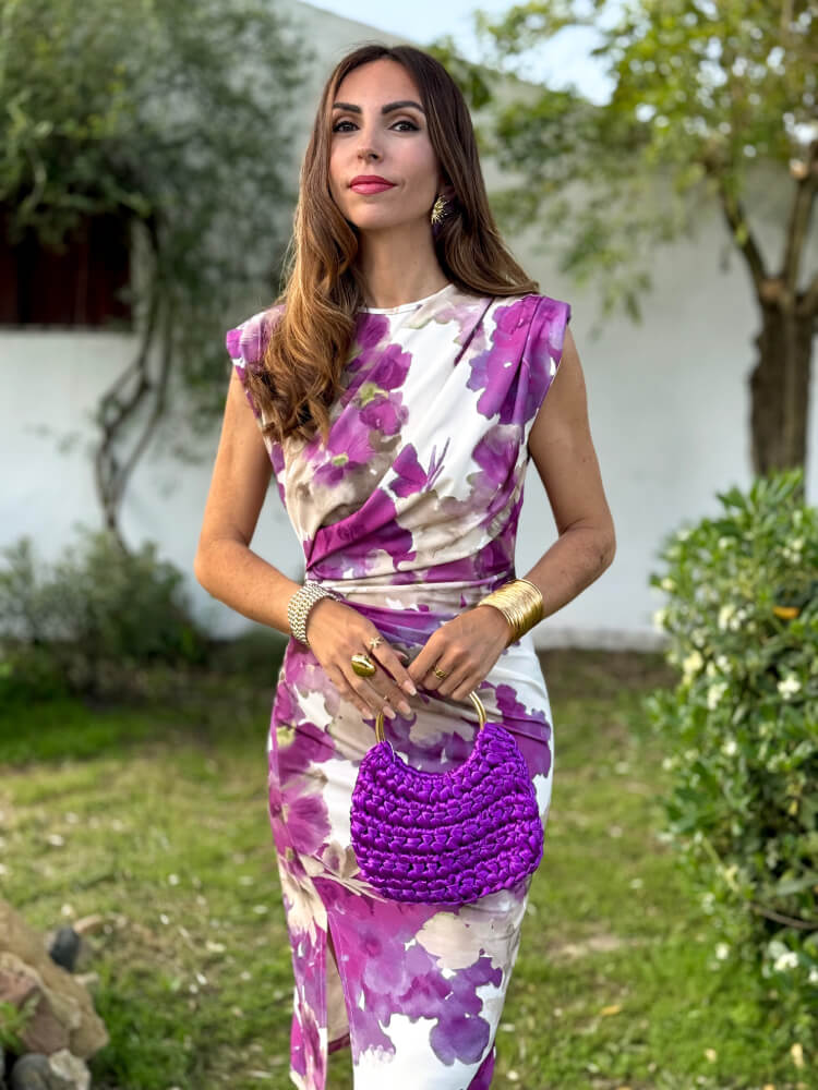 Vestido Blanco Floral Con Hombreras