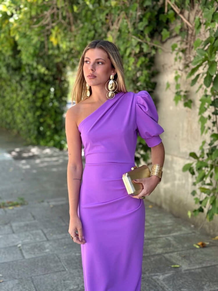 Vestido Morado Con Manga Abullonada