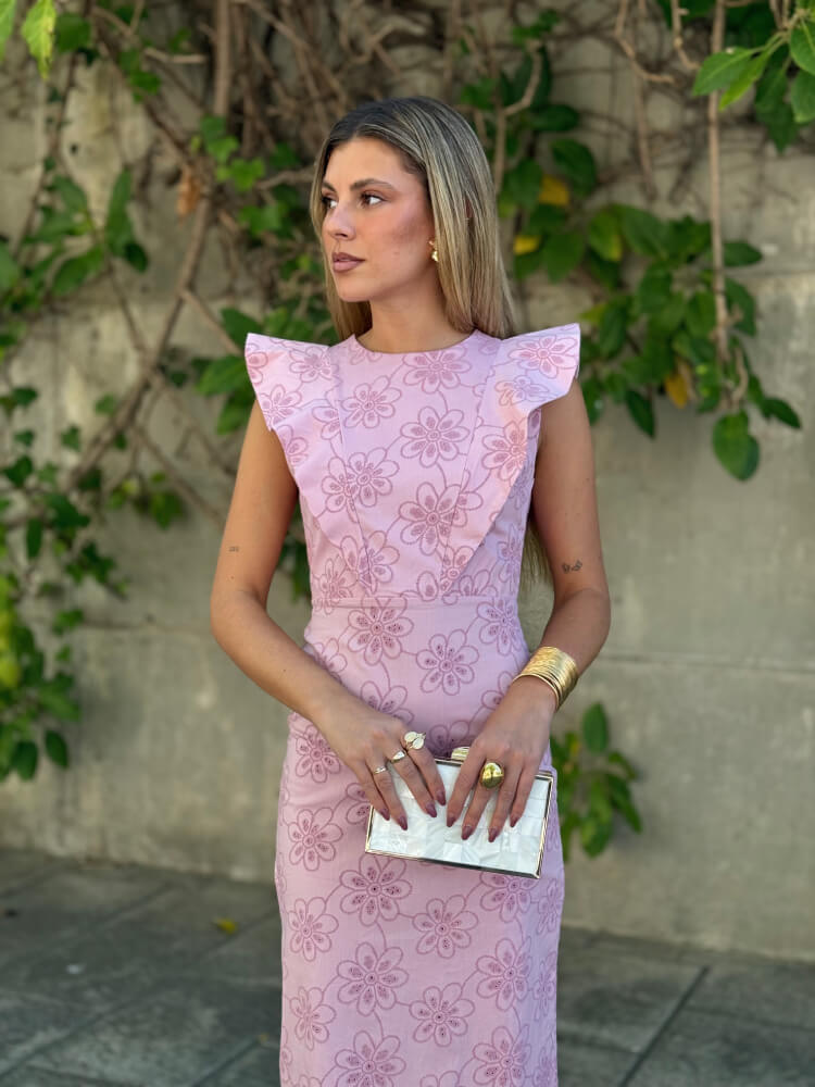 Vestido Bordado Con Solapas