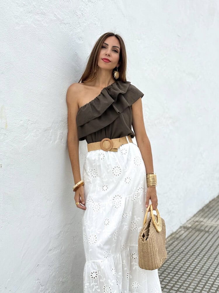 Top De Volantes Bohemio Sin Tirantes Color Profundo