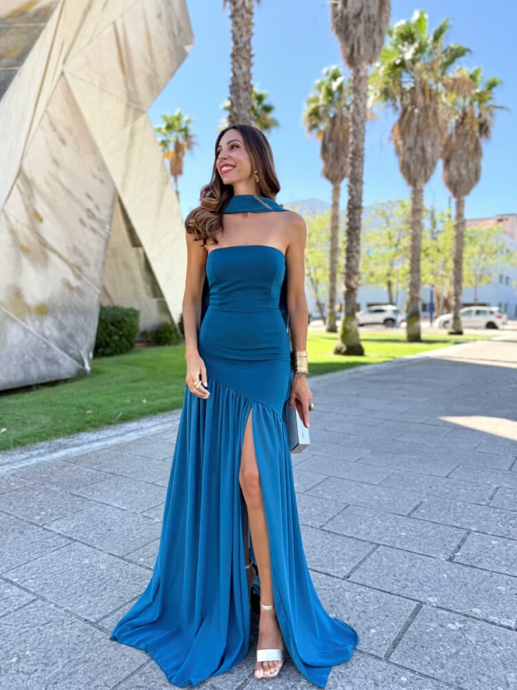Vestido Azul Petróleo Largo