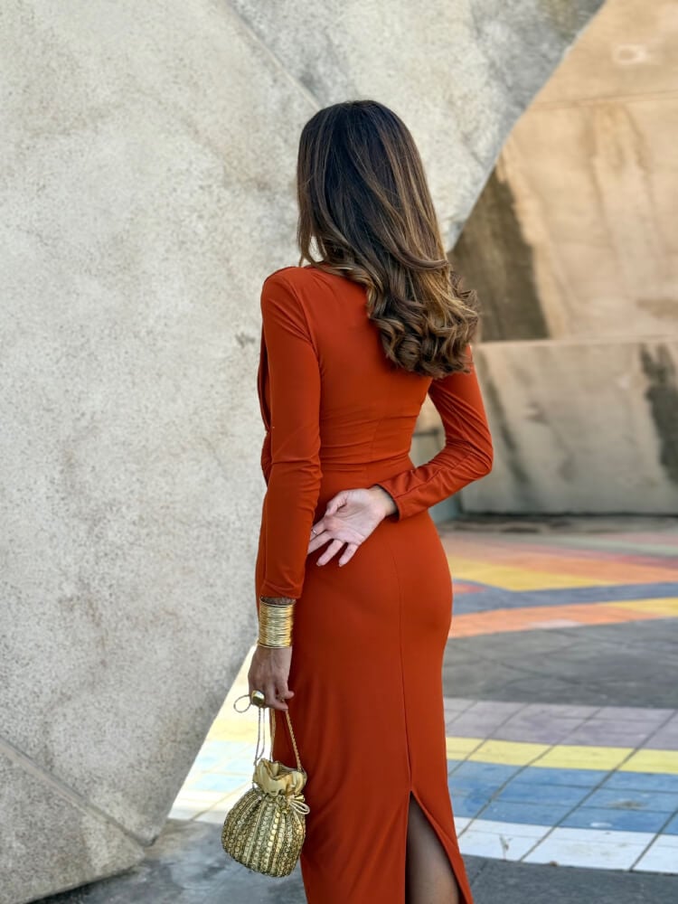 Vestido Rojo Con Drapeado Cintura