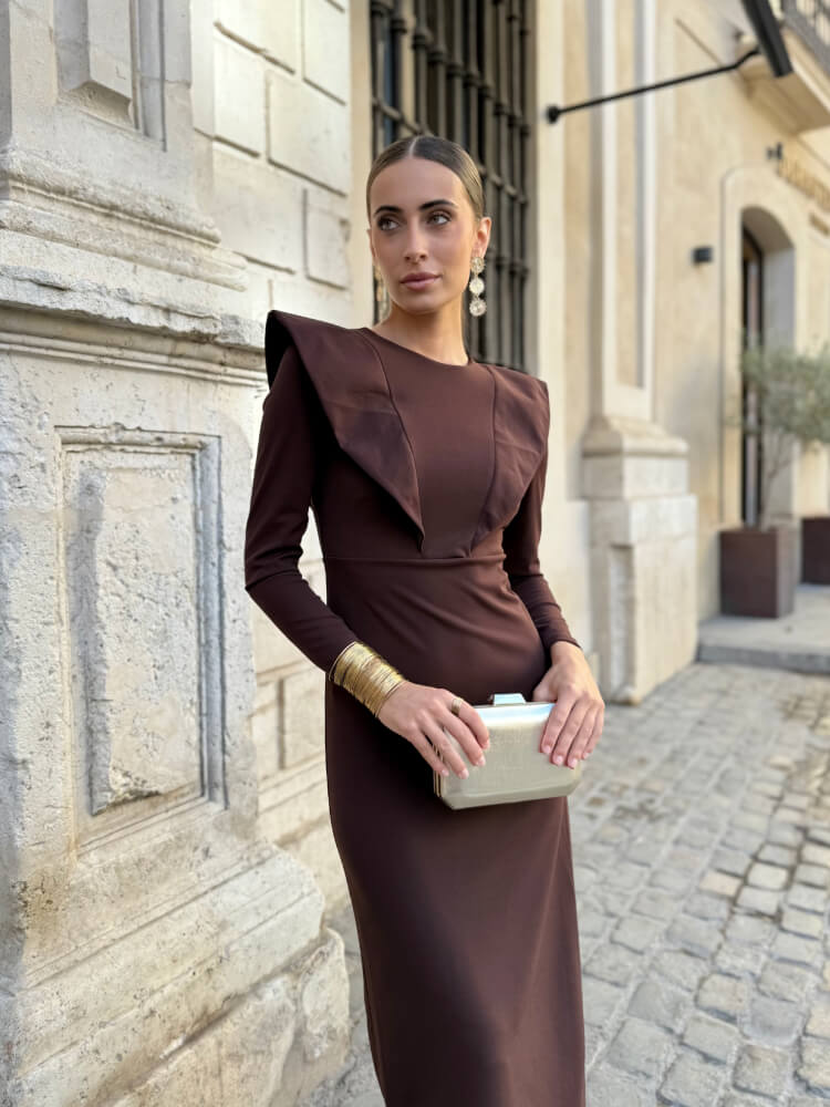 Vestido Marrón En Tejido Suave