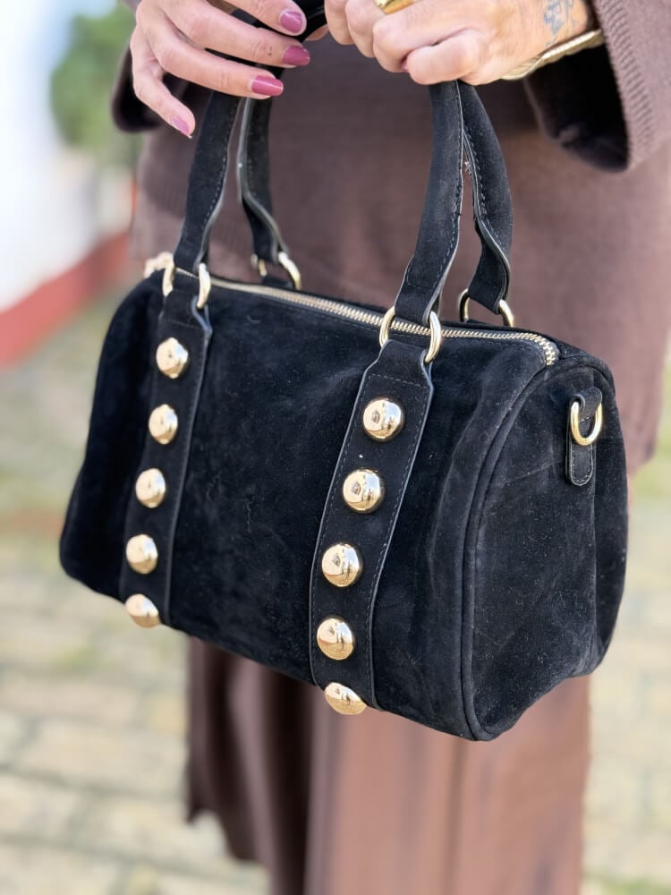 Bolso Shopper Negro De Ante