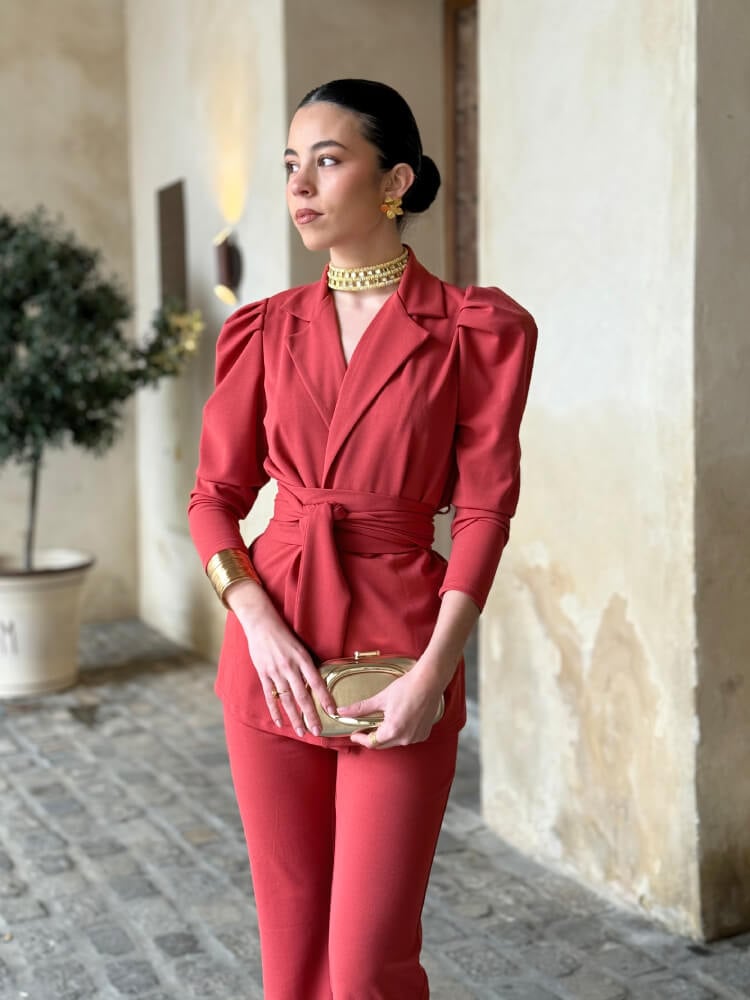 Conjunto Rojo En Crespón