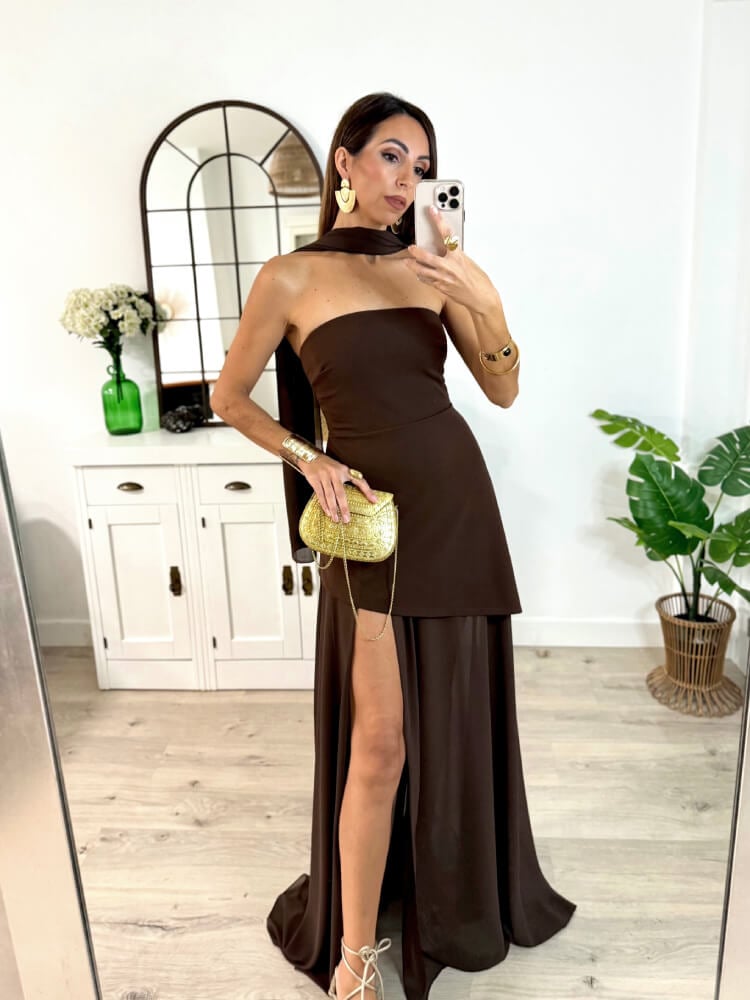 Vestido Marrón Palabra De Honor