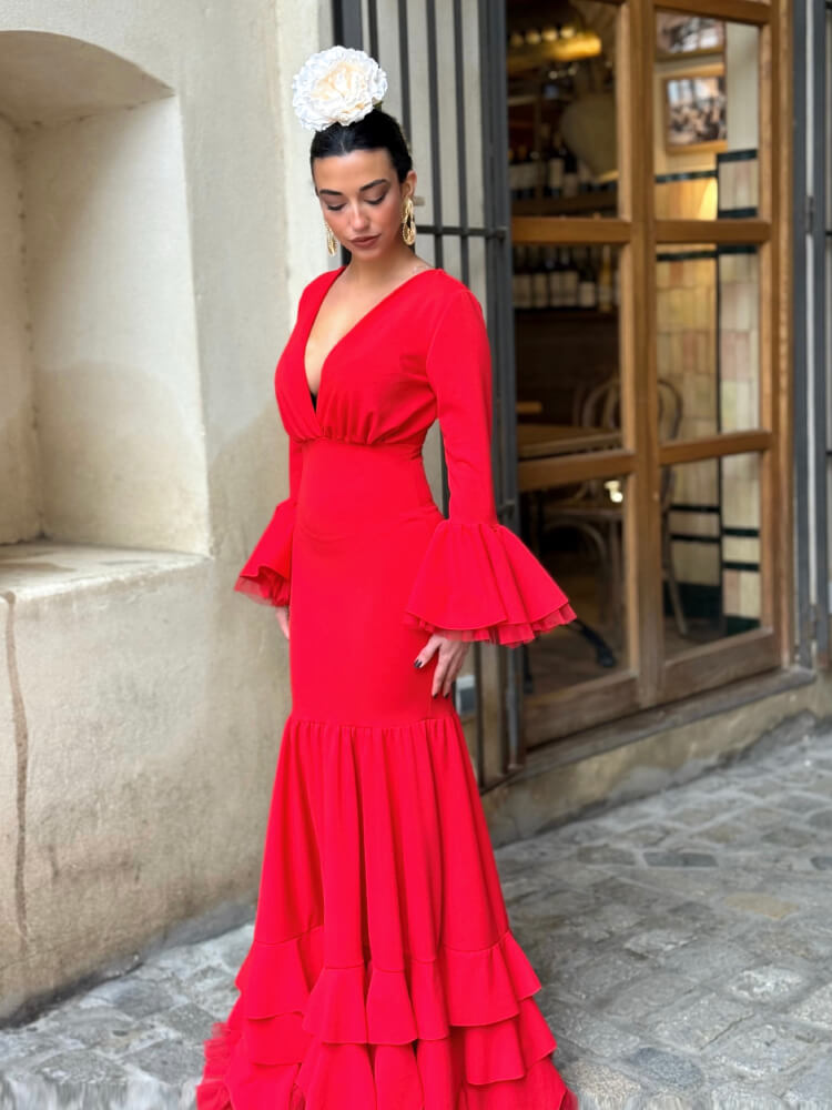 Vestido Rojo Falda Con Tul Decorativo