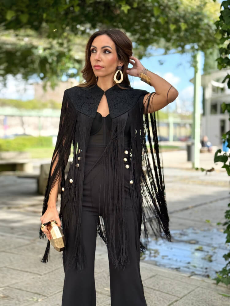 Pantalón Negro Elástico Bolsillos Traseros