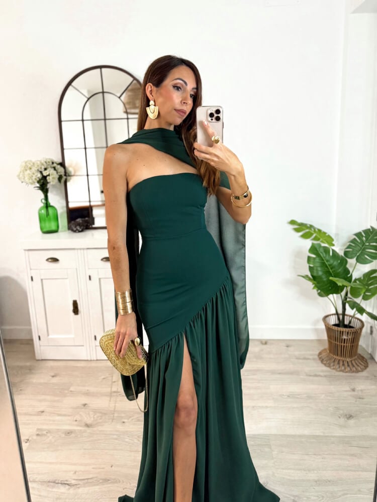 Vestido Verde En Crepé Elástico