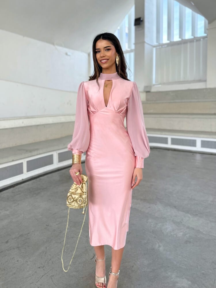 Vestido Rosa Claro Escote
