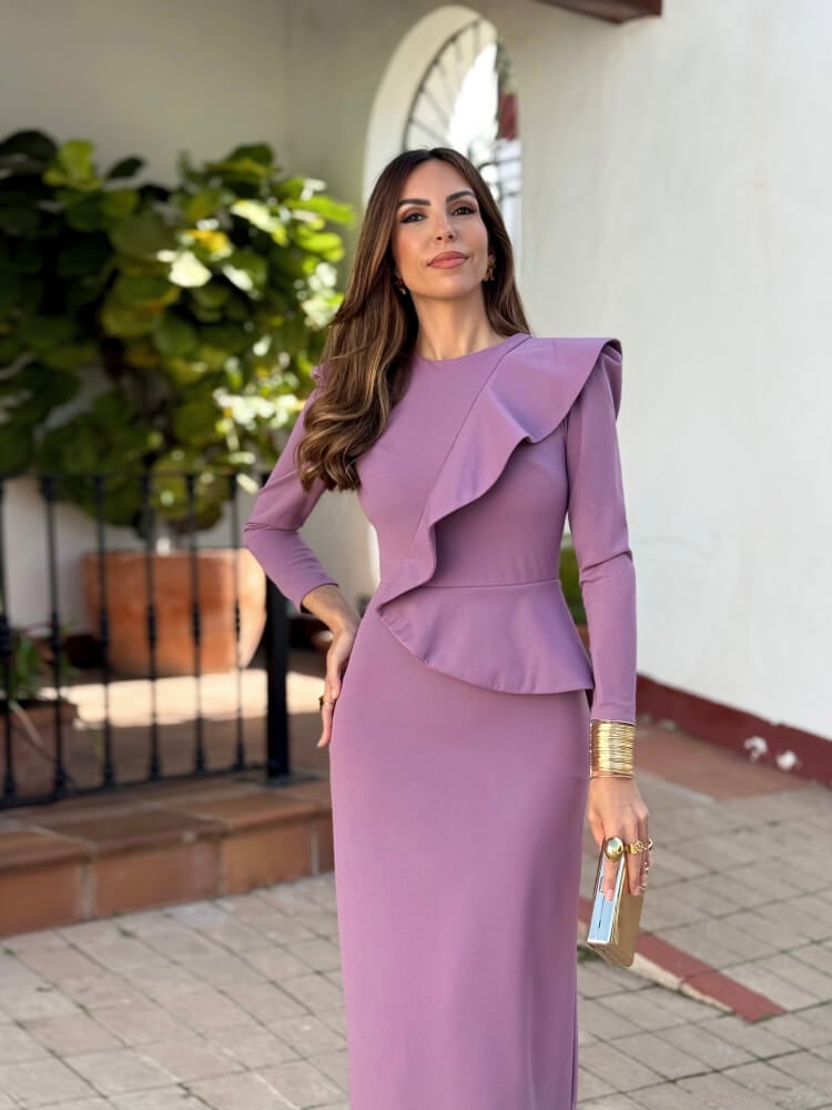 Vestido De Invitada Morado Elástico