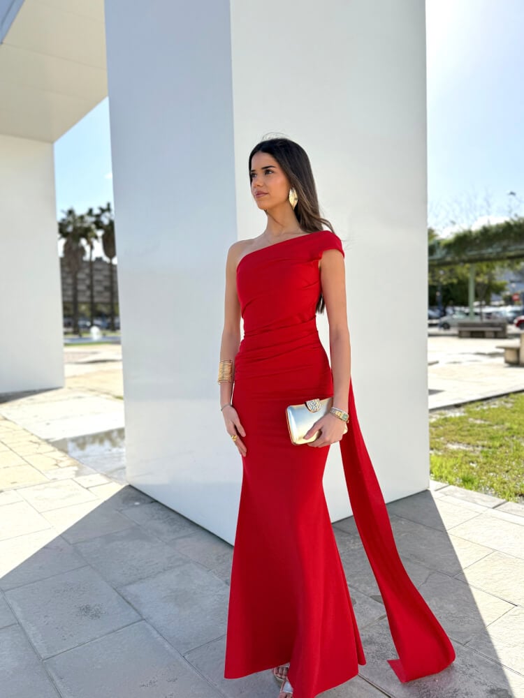 Vestido Rojo Detalle Tejido