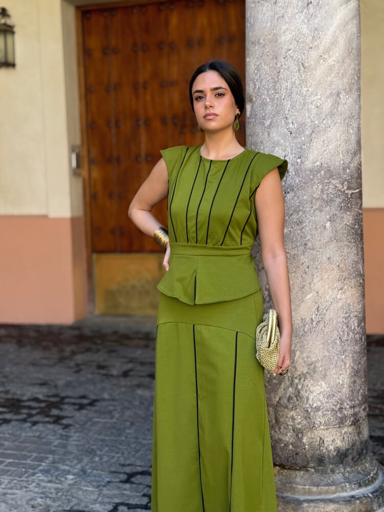Conjunto verde manzana falda con goma cintura