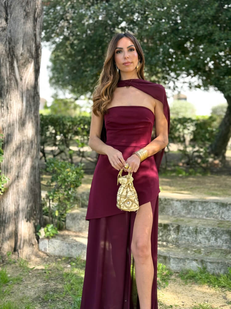 Vestido Color Vino Palabra De Honor