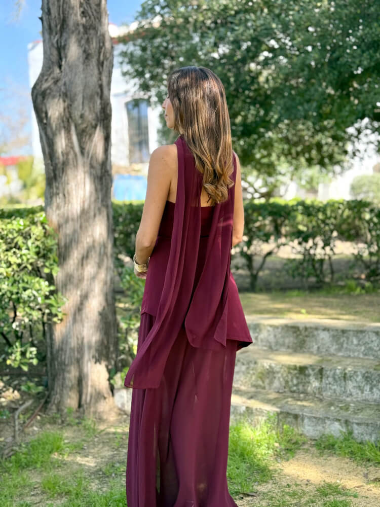 Vestido Color Vino En Crespón Elegante