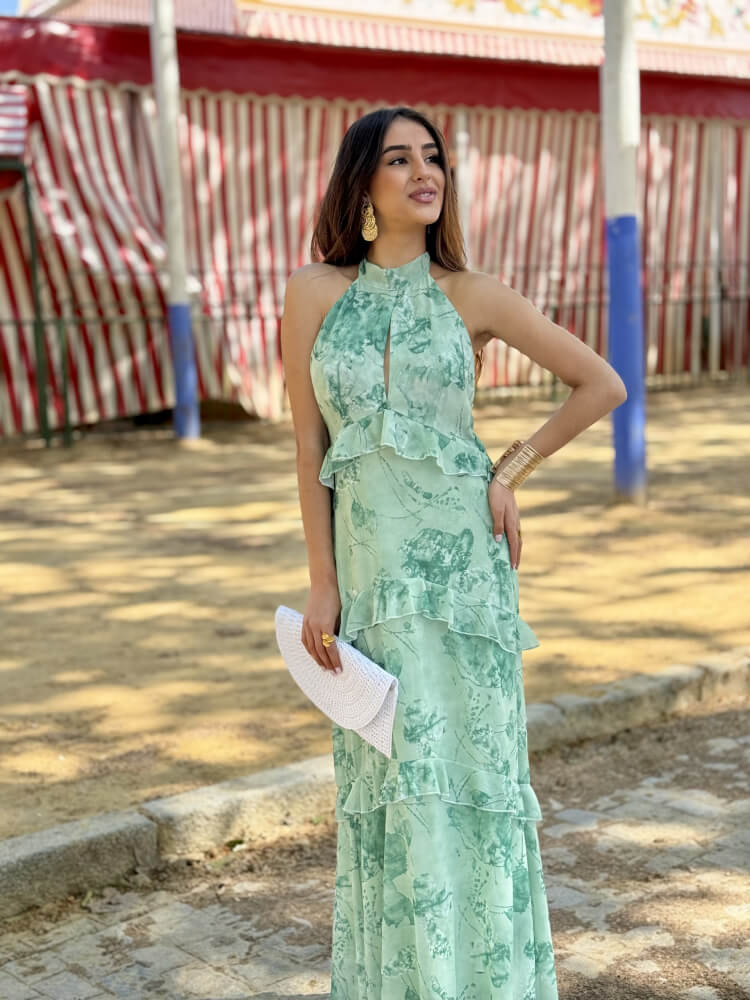 Vestido verde elegante de gasa