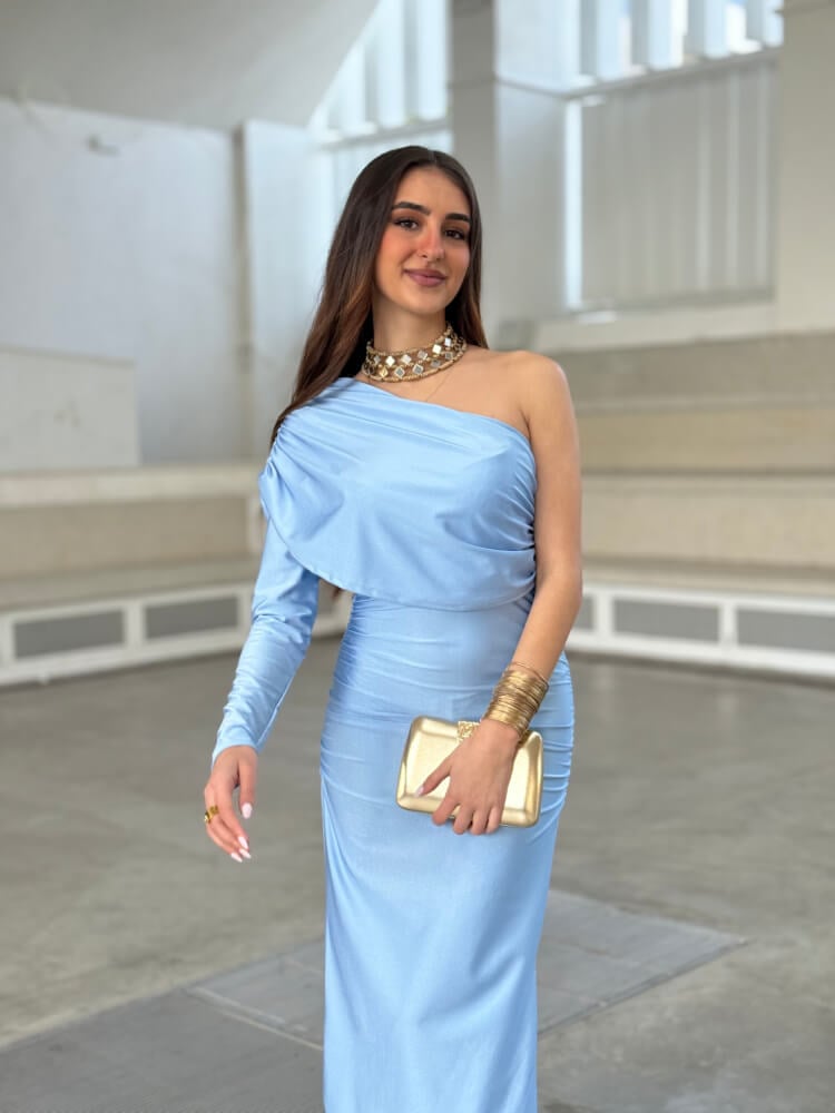 Vestido Celeste De Invitada Elástico
