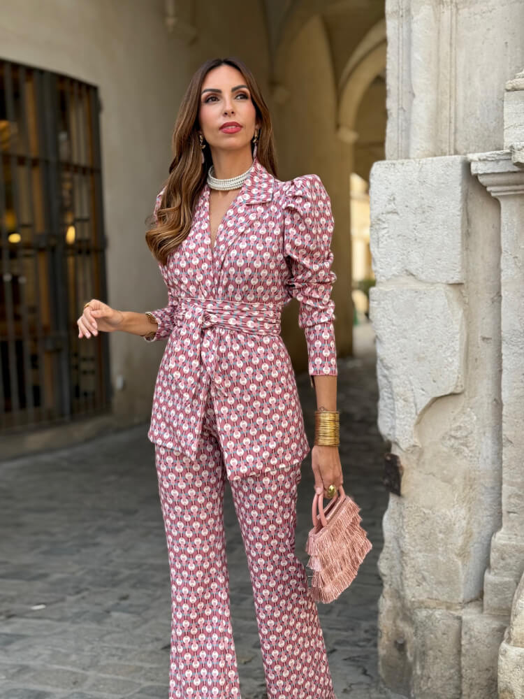 Conjunto de blazer y pantalón rosa