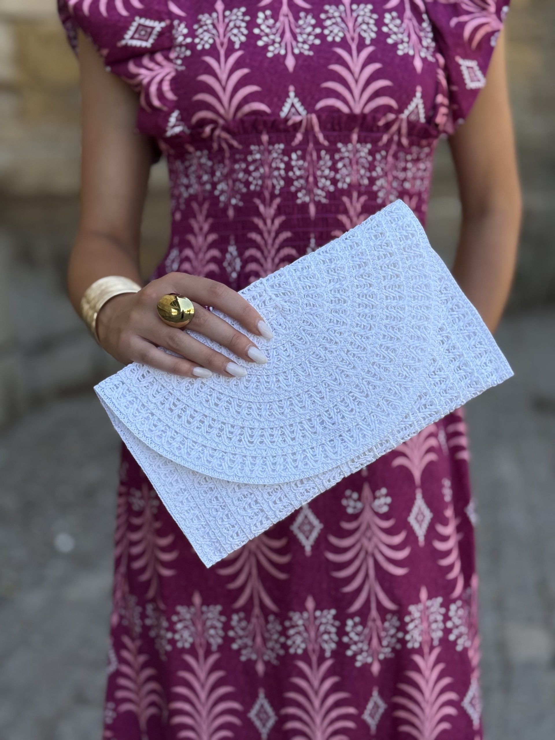Cartera de crochet en color blanco