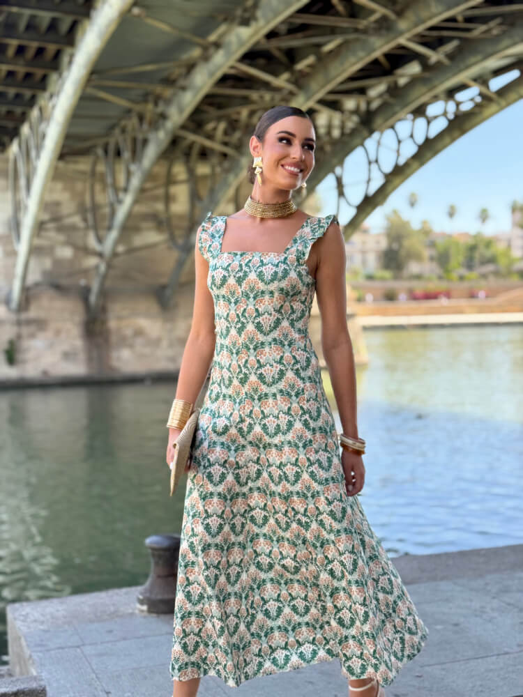 Vestido estampado en tonos verdes