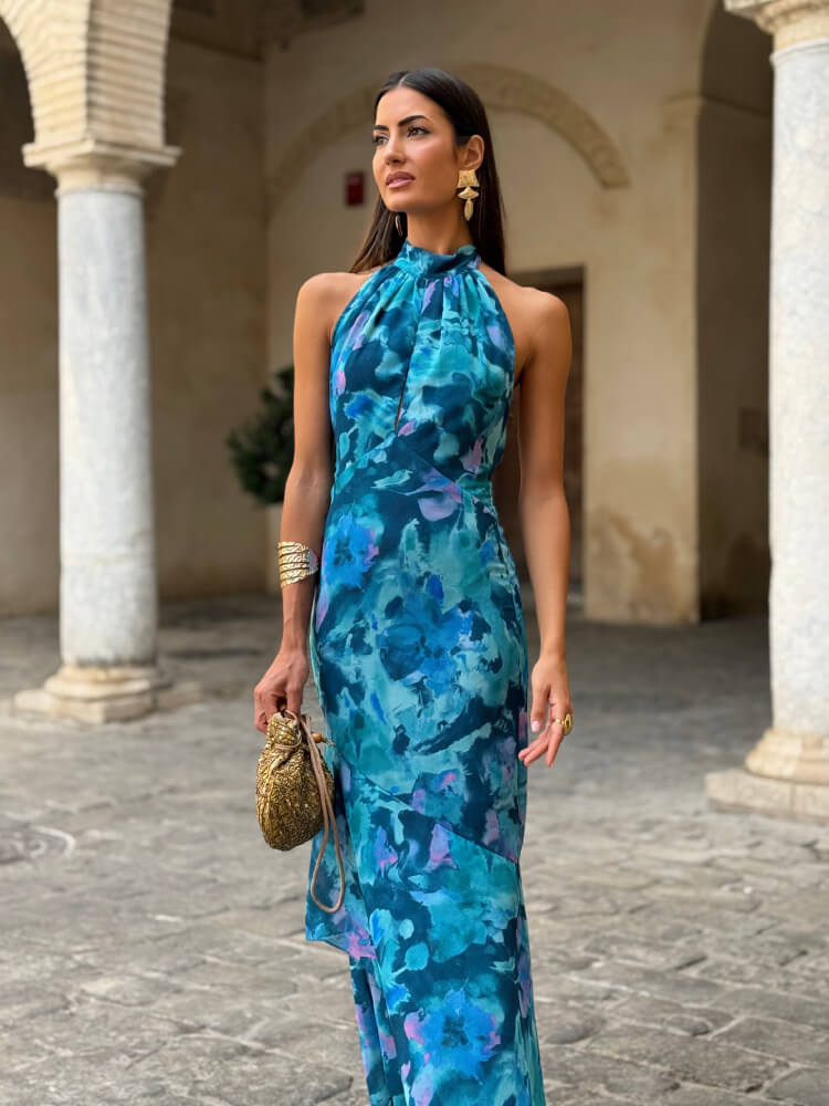 Vestido azul en gasa ligera