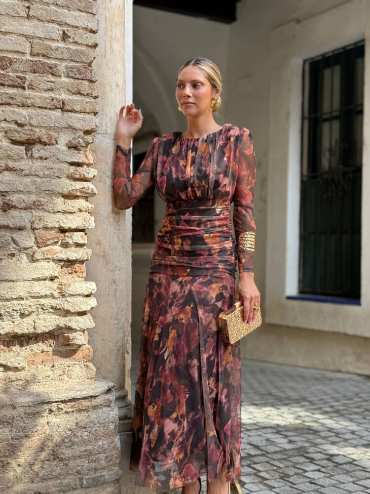 Vestido en tul elástico para invitadas y eventos